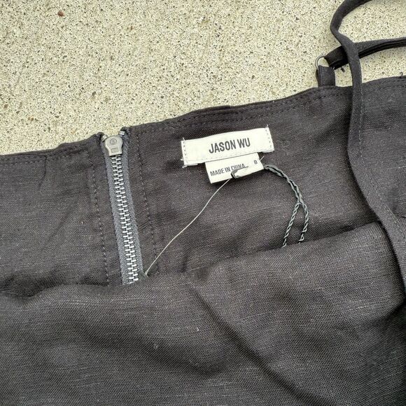 JASON WU Mother Of Pearl Beaded Sea Shell Linen Rayon Crop Top black NWT Size 8 - Picture 5 of 10